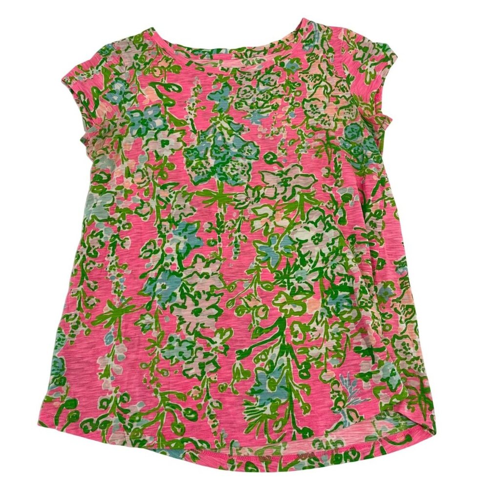 Lilly Pulitzer Etta Short Sleeve Top Southern Charm Bright Pink Print - Size XXS